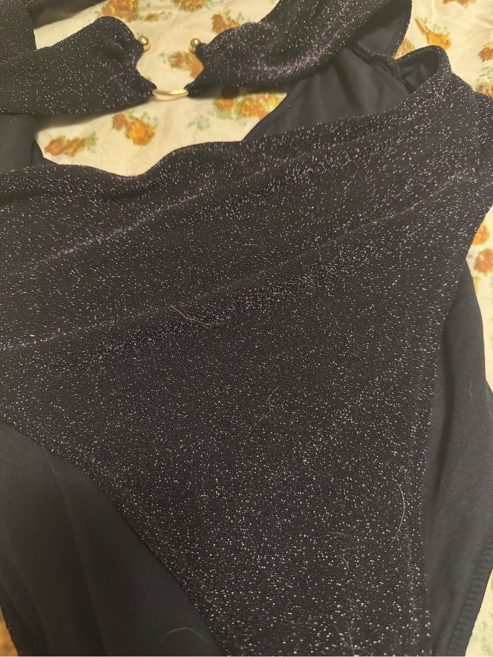 Victoria's Secret Black Glitter Cutout One-Piece Swimsuit with Ring Detail - Picture 3 of 4
